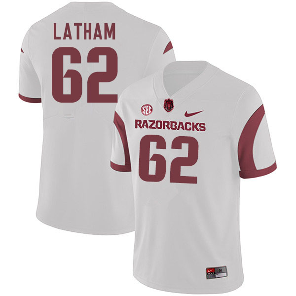 Men #62 Brady Latham Arkansas Razorbacks College Football Jerseys Sale-White - Click Image to Close